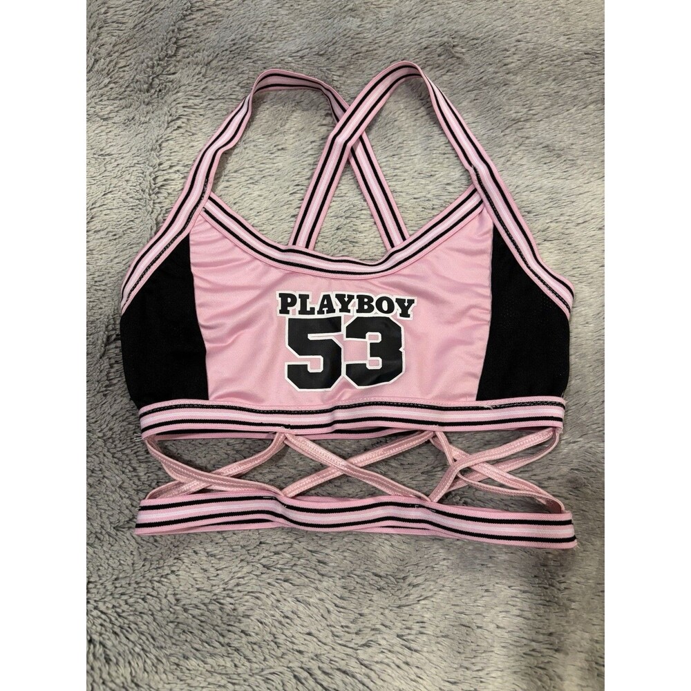 Playboy Pink Satin Bralette XS/S Strappy Rabbit Head Logo